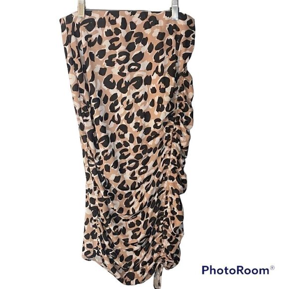Calvin Klein drawstring ruched thigh leopard skirt new - Picture 1 of 10